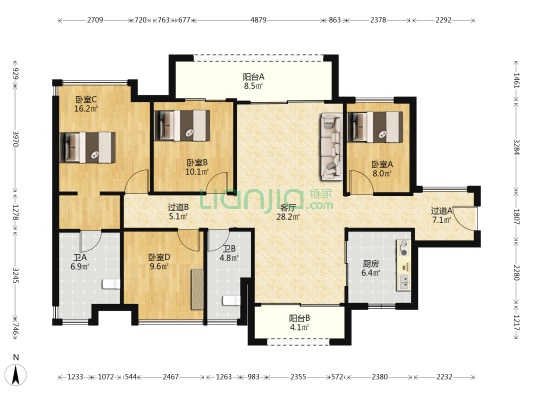绿岛湖悦园 4室1厅2卫 144平方