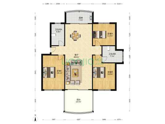 盛泰广宇公寓 3室1厅2卫 145平方