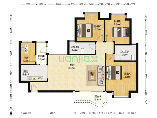 旭景家园熙苑 4室1厅2卫 126平方