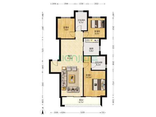 滨河春晓春熙苑 3室1厅2卫 113平方