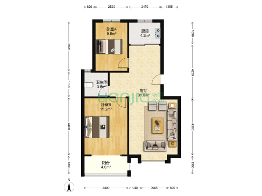煜鼎吉祥苑 2室1厅1卫 84平方