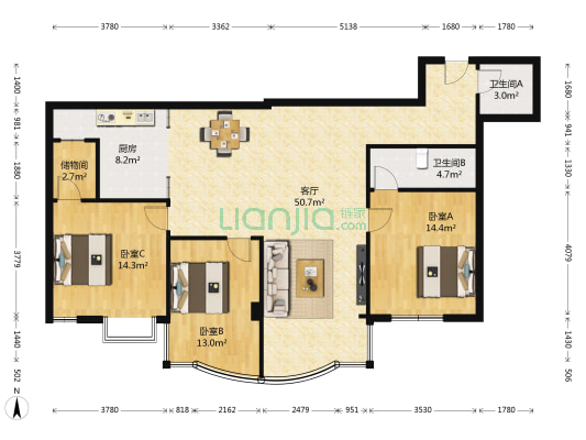 临桂镇人民路大世界主楼 3室1厅2卫 143平方