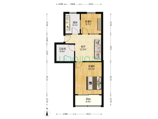 合村坊散盘 2室1厅1卫 58平方
