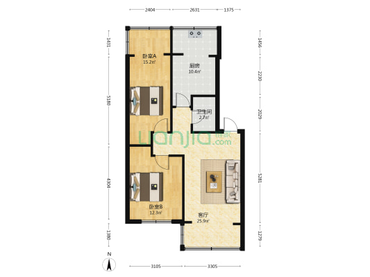 成科西二路1号 2室1厅1卫 77平方