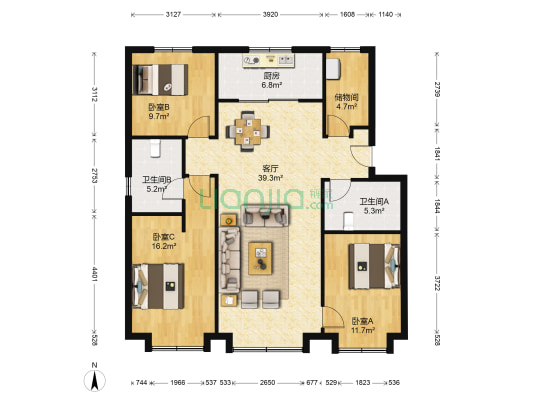 万科滨海大都会观塘苑 3室1厅2卫 139平方