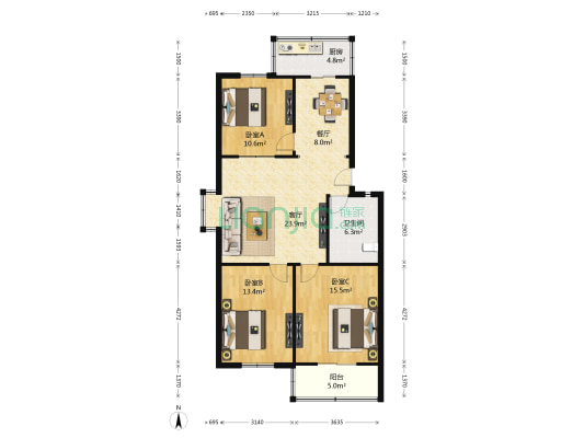 合力佳苑 3室2厅1卫 107平方