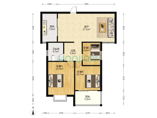 凤美园·丹凤 3室1厅1卫 112平方