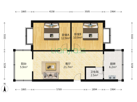 马鞍北路28号 2室1厅1卫 60平方