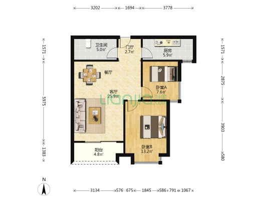 长盛青春汇 2室1厅1卫 89平方