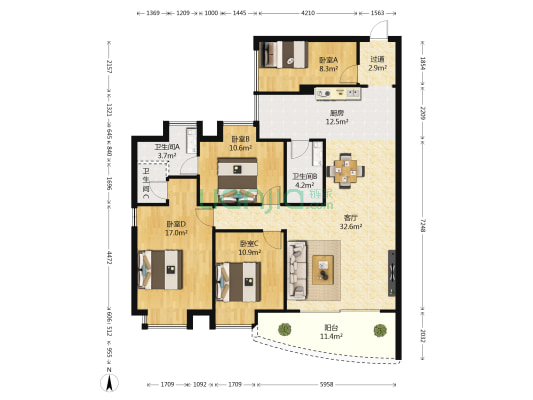 临江阁 4室1厅3卫 150平方