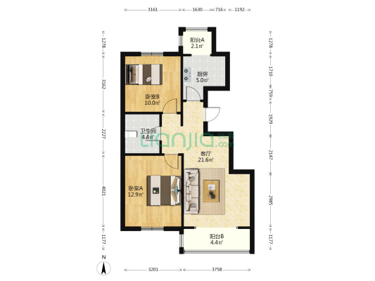虹溪公寓 2室1厅1卫 88平方