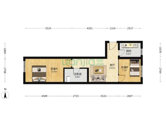 亚林溪苑 2室1厅1卫 67平方