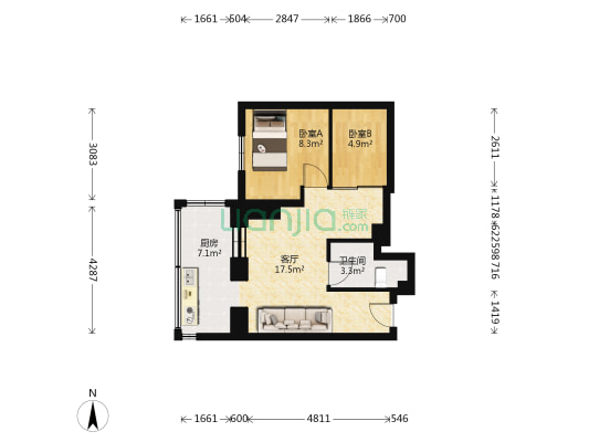 台胞小区 2室1厅1卫 50平方