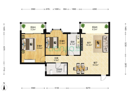 金龙花园 2室2厅1卫 98平方