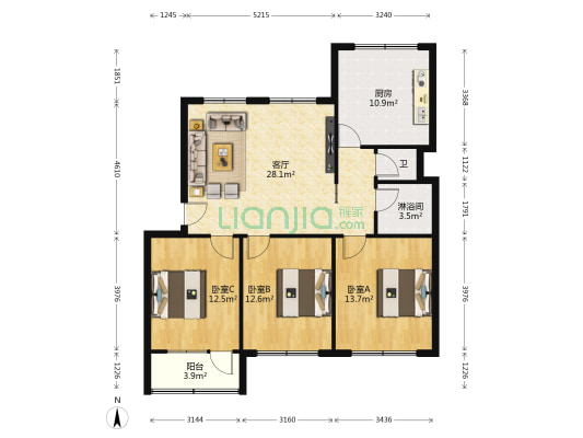 华光路92号 3室1厅2卫 106平方