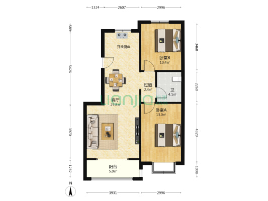 福润雅居 2室1厅1卫 89平方