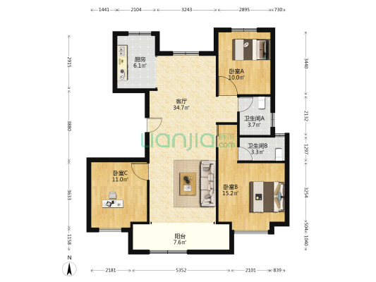 泽信云樾天著 3室1厅2卫 119平方