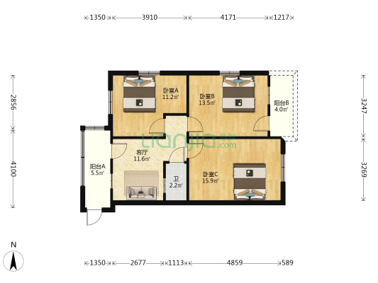 福州市二医院宿舍 3室1厅1卫 74平方