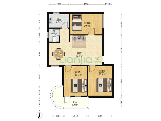 发改委宿舍 3室1厅1卫 74平方