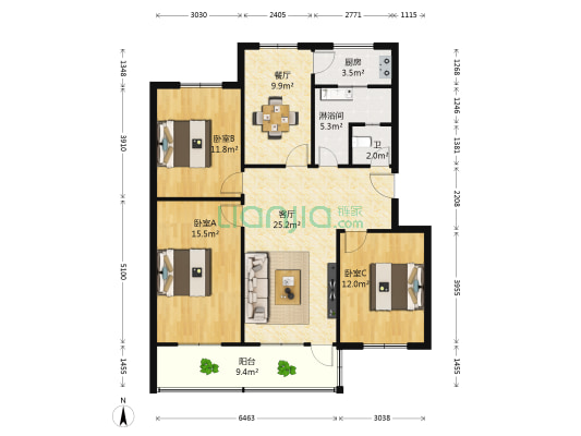 索河路236号 3室2厅2卫 116平方