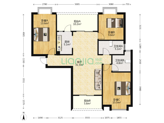 世荣碧水岸 3室1厅2卫 124平方