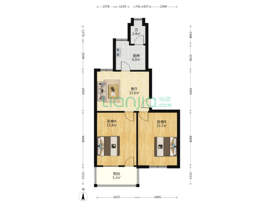 白沙路43号 2室1厅1卫 72平方