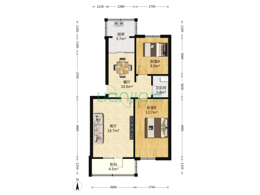 西北有色金属研究院二部 2室2厅1卫 67平方