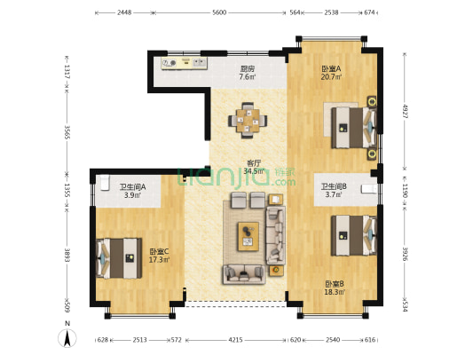 以琳路 3室1厅2卫 135平方