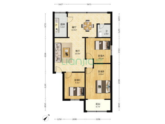西街170号 3室2厅1卫 90平方