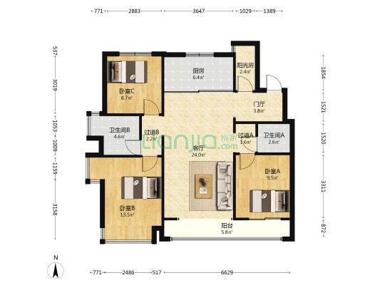 中海云麓公馆 3室1厅2卫 122平方