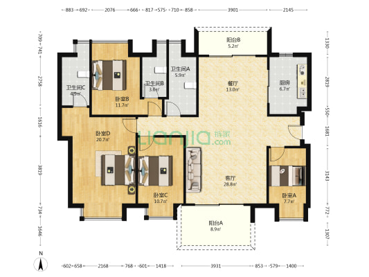 三正·鹏程上花园 4室2厅3卫 153平方