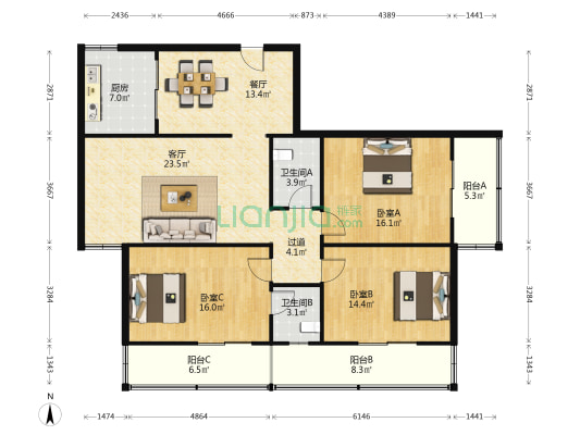 嘉馨园 3室2厅2卫 141平方