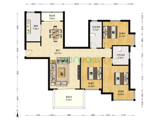 玲珑湾花园五区 3室1厅2卫 139平方