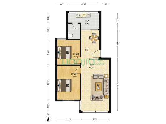 解放路259号 2室1厅1卫 88平方