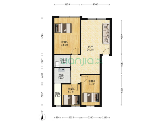 京宝苑 3室1厅1卫 79平方