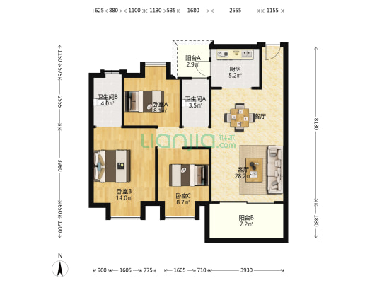 金沙湾豪庭 3室1厅2卫 94平方