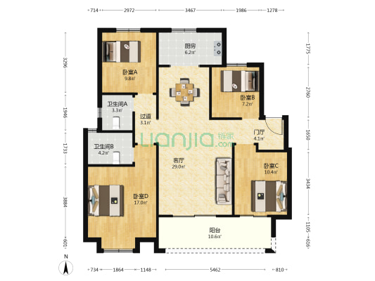 中梁星都荟 4室1厅2卫 124平方