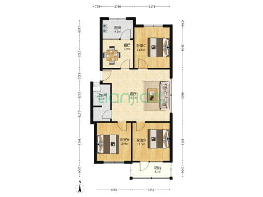 育英路宿舍楼 3室2厅1卫 101平方
