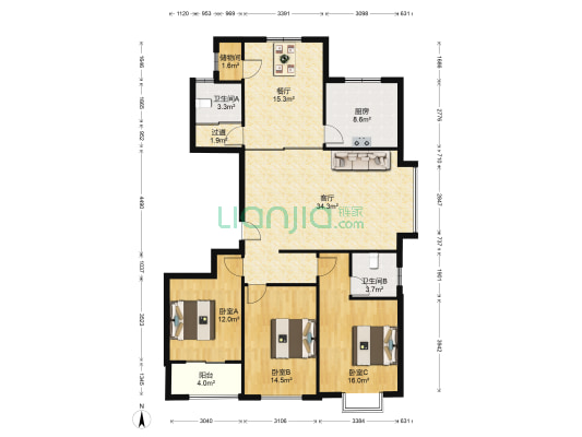 泰和华宇玉泉苑 3室2厅2卫 163平方