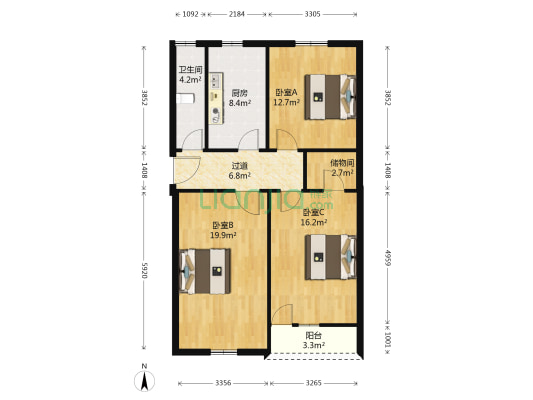 桐城路140号大院 3室0厅1卫 88平方