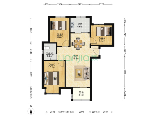 宝能滨江府 3室1厅1卫 92平方