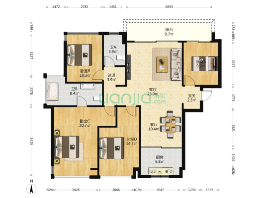 仁恒滨海湾 4室2厅2卫 141平方