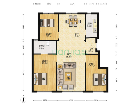 华润置地中央公园一期 3室2厅1卫 113平方