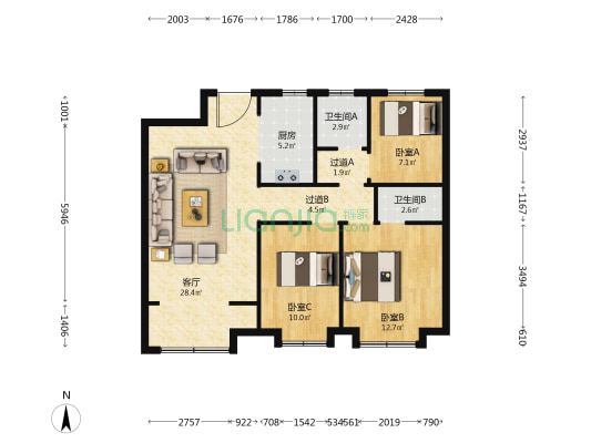 澜园北区 3室1厅2卫 114平方