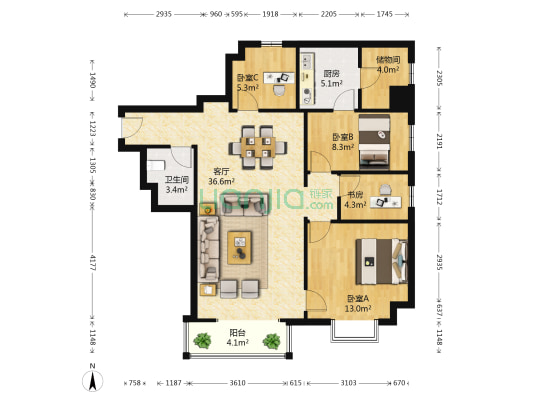 中建广场 4室1厅1卫 121平方