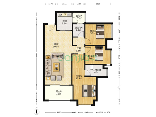 奥园·誉景华府 3室1厅2卫 110平方