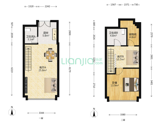乐基广场 1室2厅2卫 55平方