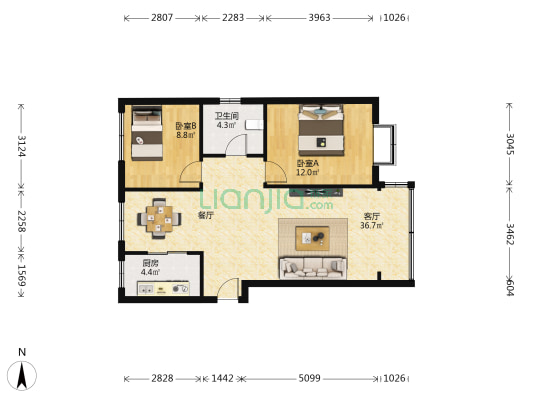 兰通·南苑 2室1厅1卫 93平方
