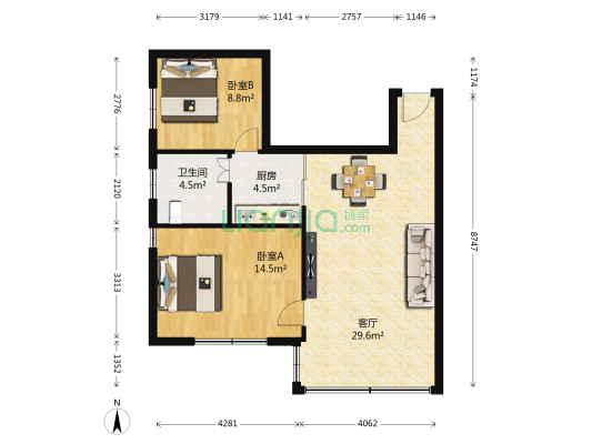 齐富路法院宿舍 2室1厅1卫 74平方