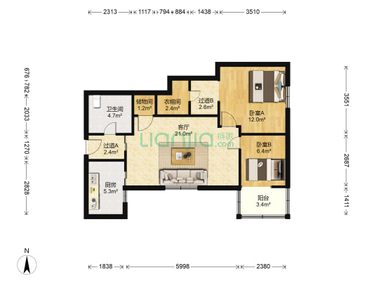 桃林公寓 2室1厅1卫 92平方